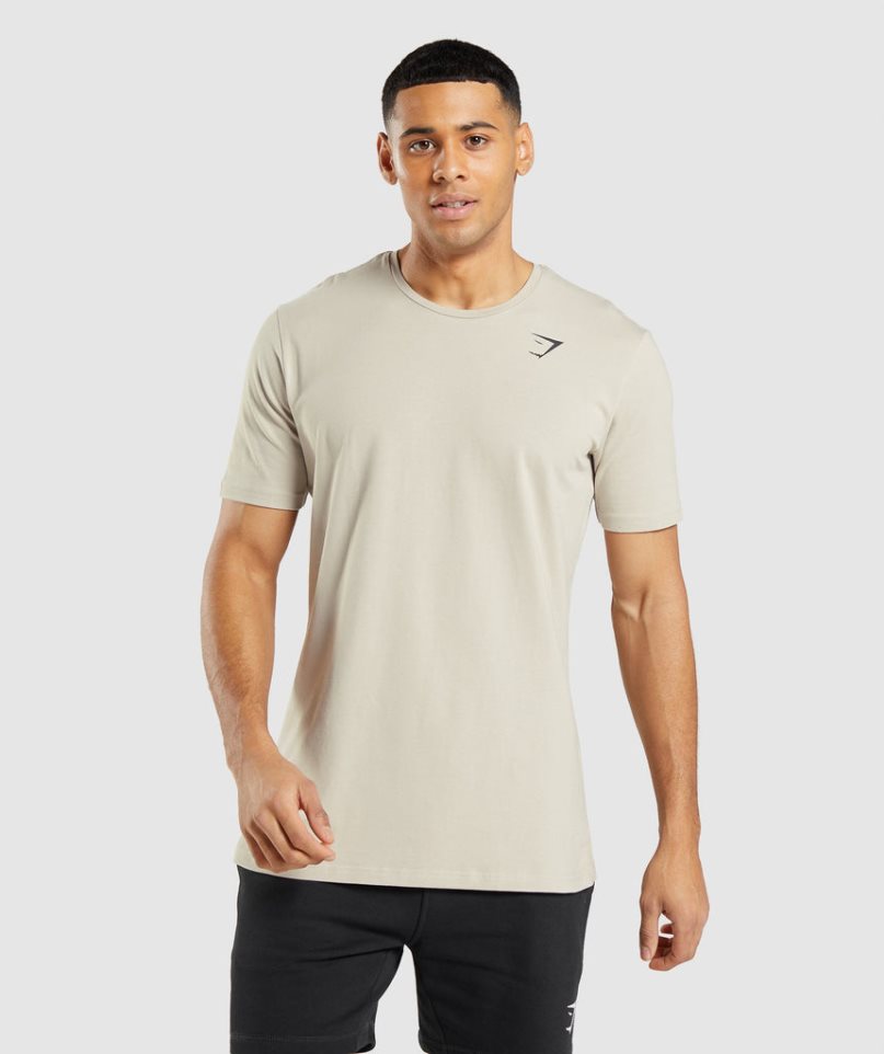 Men\'s Gymshark Essential T-Shirts Beige | NZ 4CTYHW